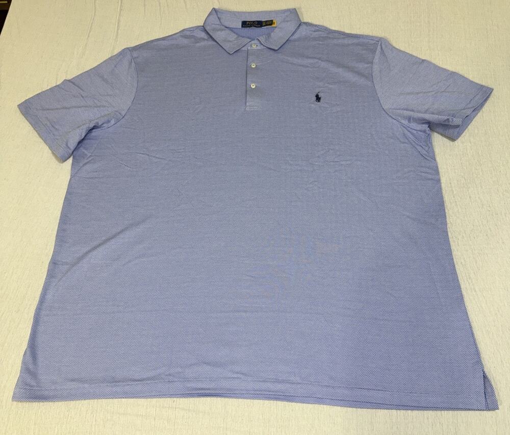 Polo Ralph Lauren Mens Sz 4XLT Blue AOP Short Sleeve Golf Polo Purple Pony NWOT